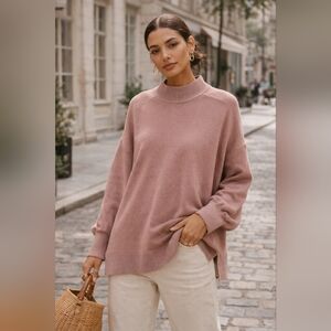 Maeve By Anthropologie Crew-Neck Side Slit Tunic Sweater In Mauve Large